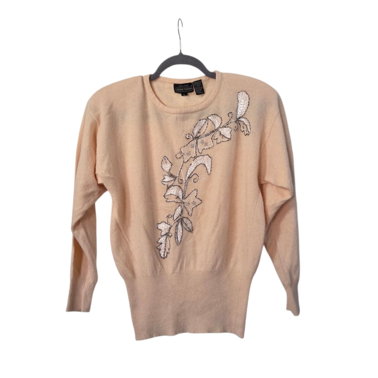 Renee Tener Jeanne Pierre Angora Lambswool Pale Pink Beaded Sweater, Size Large